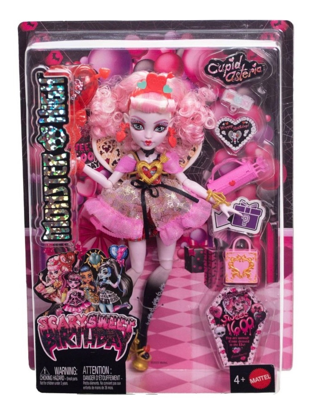Monster High Scary Sweet Birthday Cupid Asteria Doll in Party Dress with Balloon